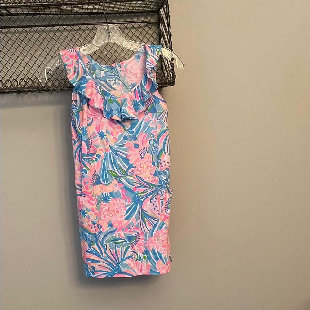 Lilly Pulitzer Girls Size L 8-10 Floral Ruffle Sleeveless Dress